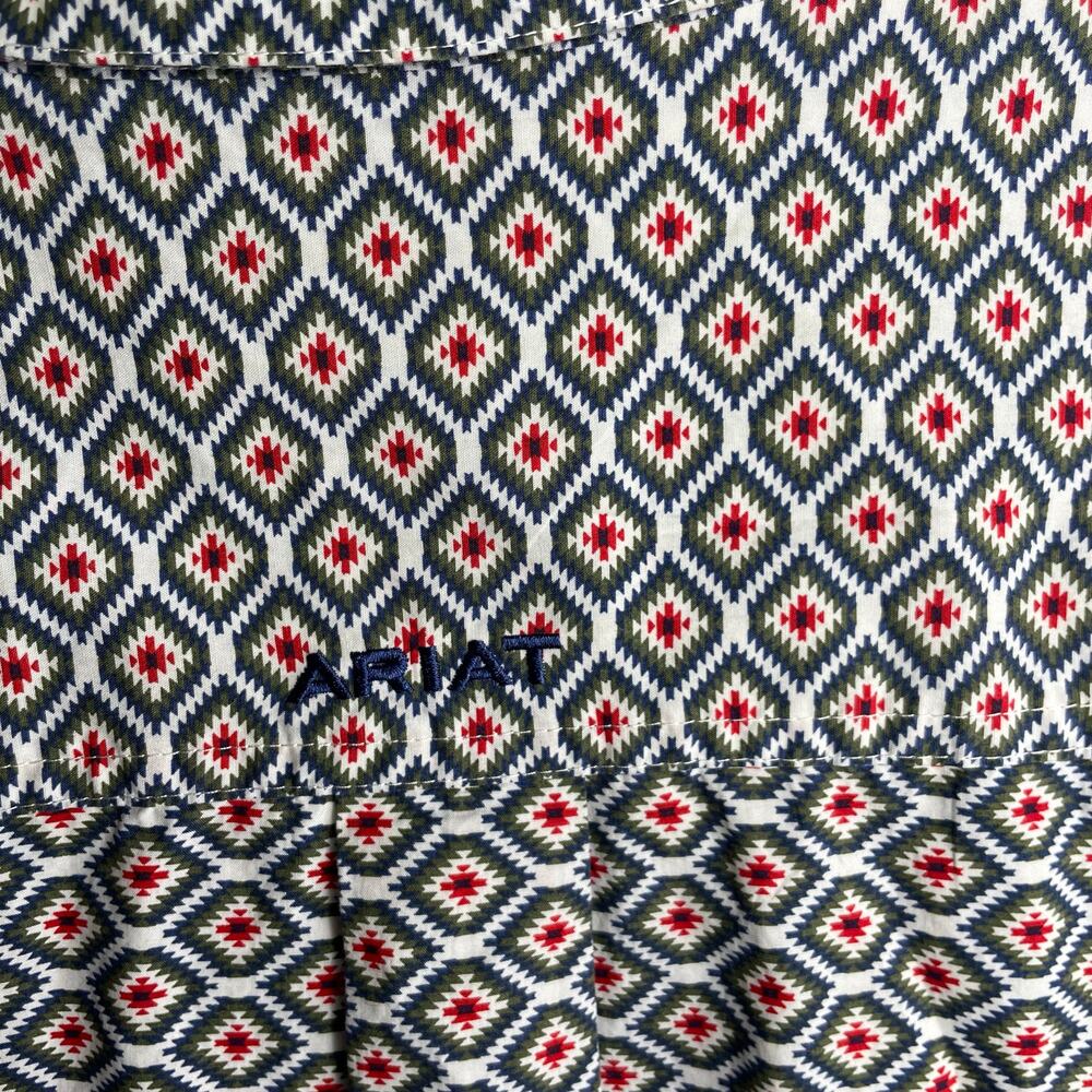 Ariat Green Red Blue Aztec Pattern Button Down Lo… - image 5